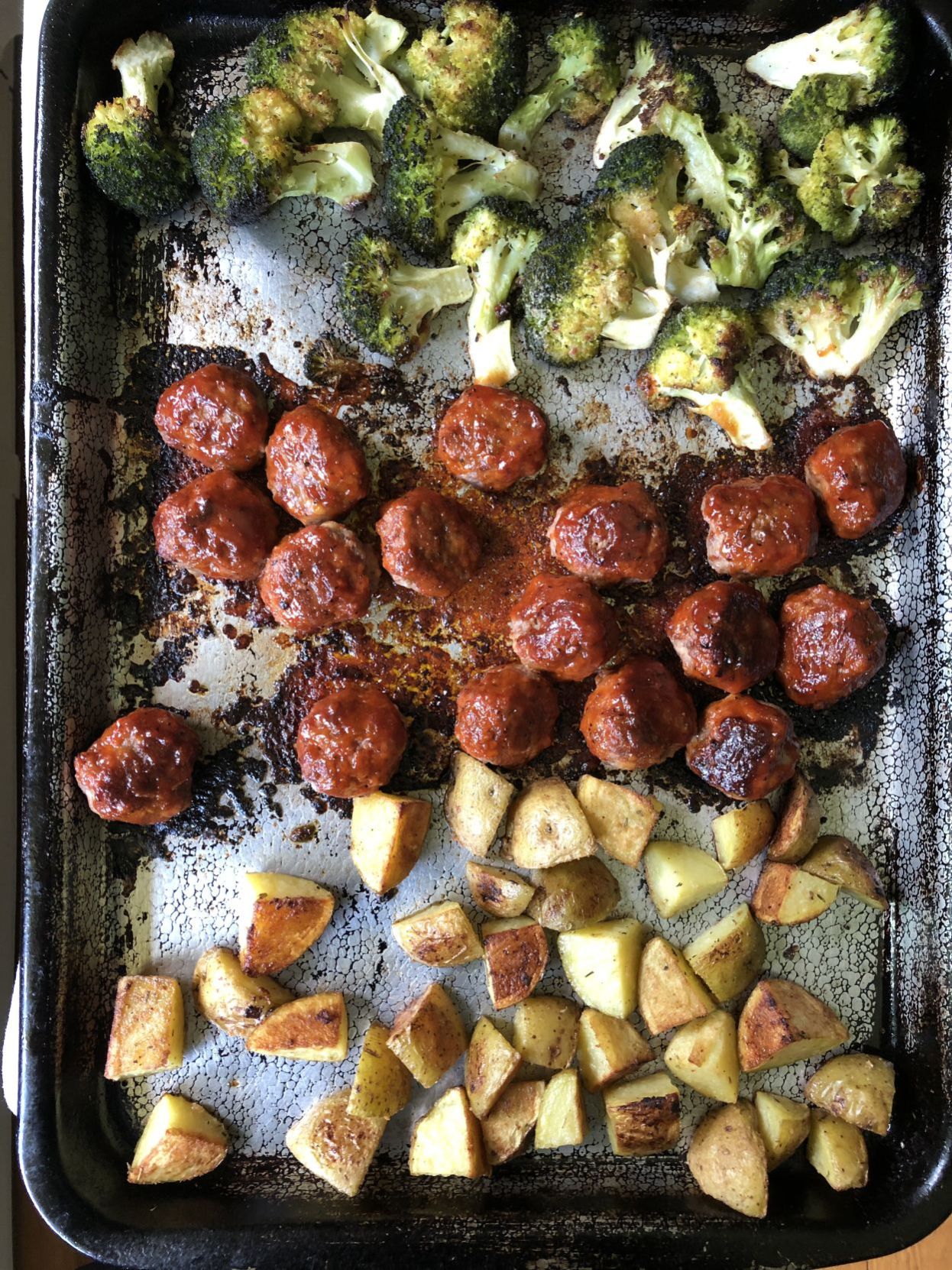 Sheet Pan BBQ Meatballs, Broccoli and Potatoes